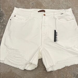 Judy Blue White Distressed Denim Shorts